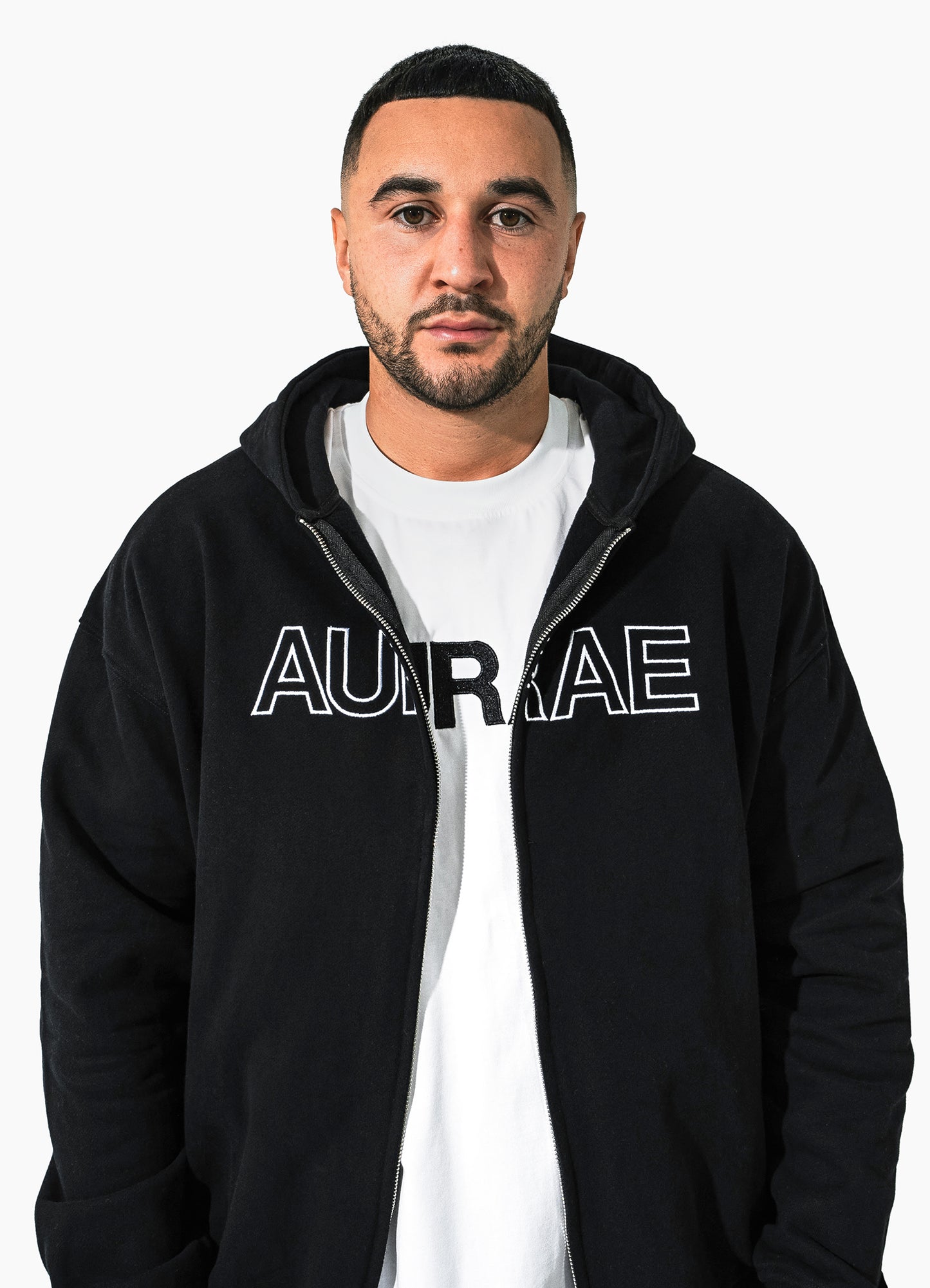 ZIP UP DROP SHOULDER HOODIE | BLACK