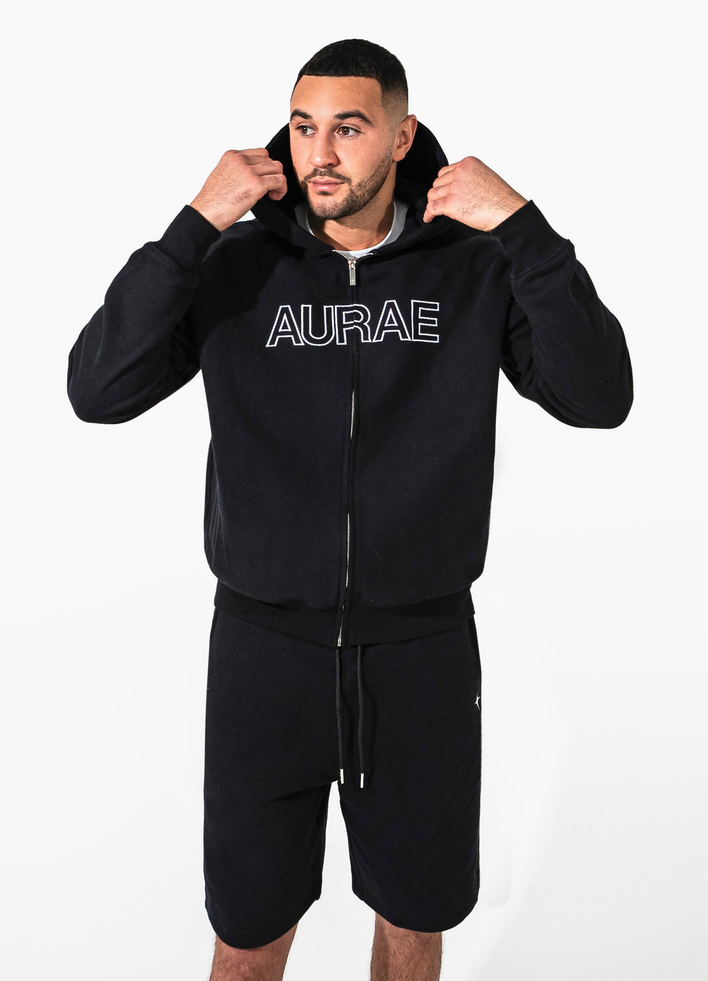 ZIP UP DROP SHOULDER HOODIE | BLACK