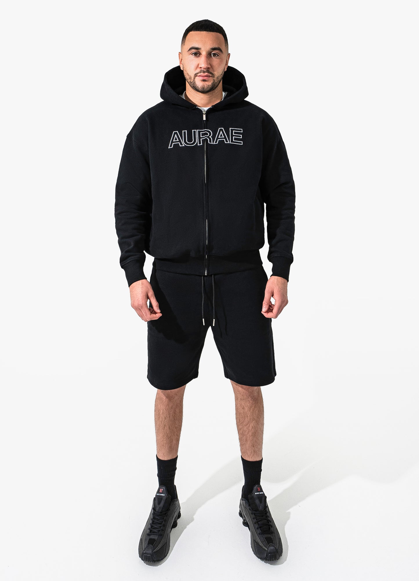 ZIP UP DROP SHOULDER HOODIE | BLACK