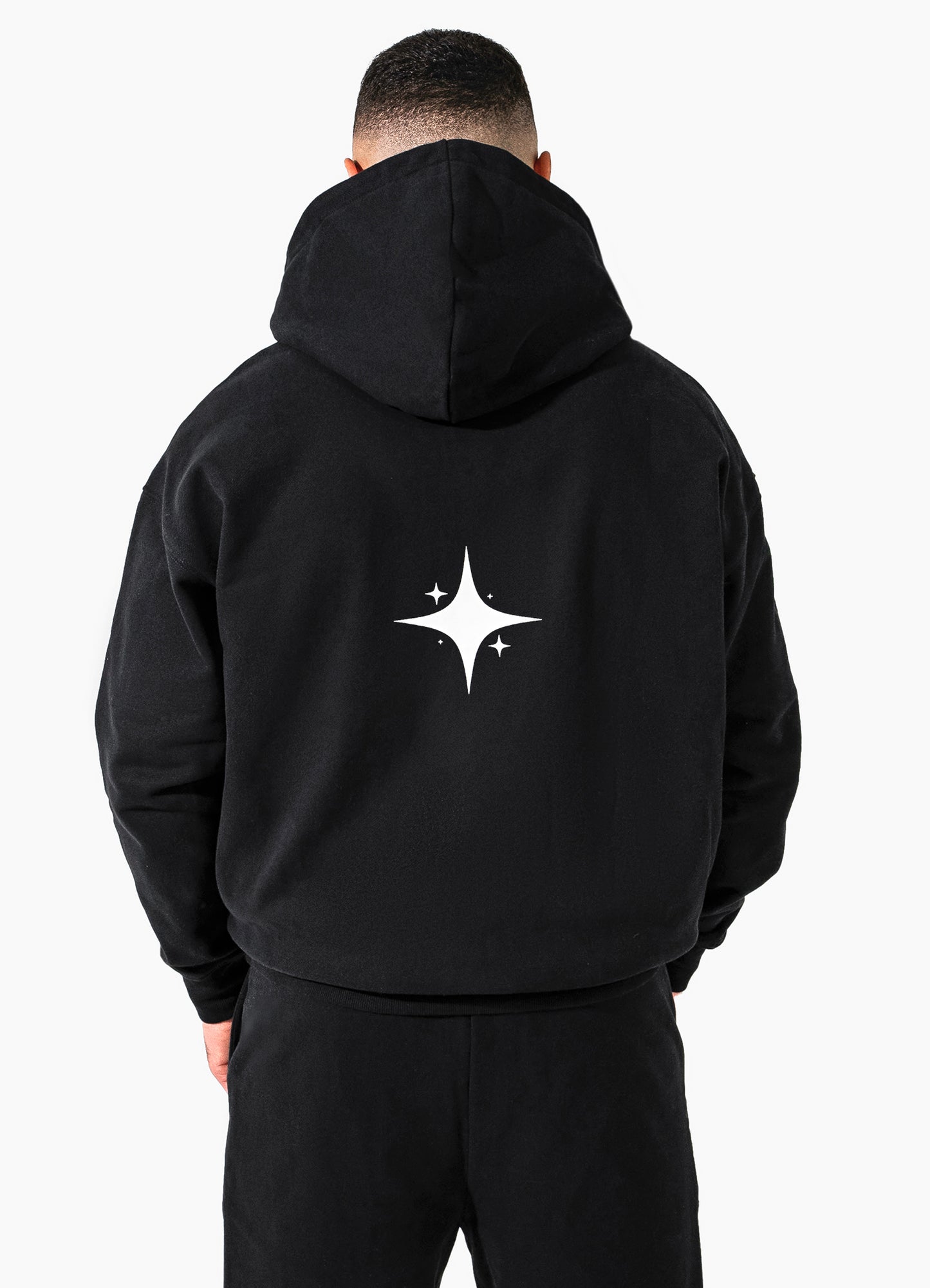 ZIP UP DROP SHOULDER HOODIE | BLACK