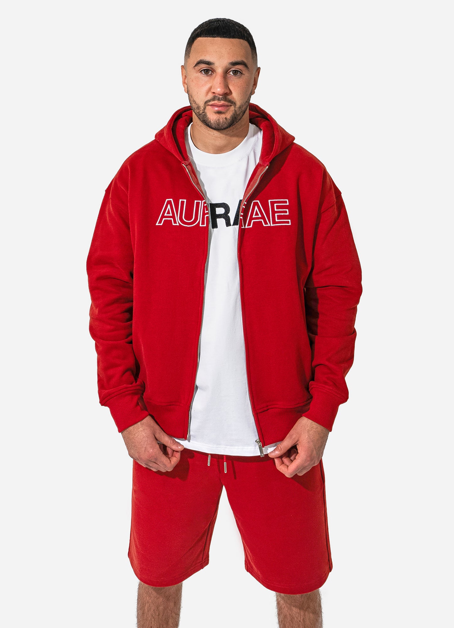 ZIP UP DROP SHOULDER HOODIE | RED